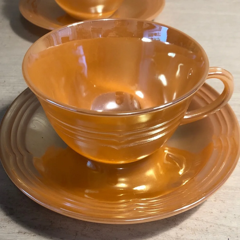 Vintage Fire King peach luster cup and saucer Bundle lot of 2